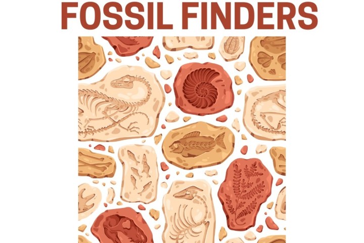 Pattern of various fossils in rocks with the title 'FOSSIL FINDERS' above.