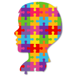 Interactive Workshops (3) Colorful puzzle pieces forming a child's silhouette on a black background.